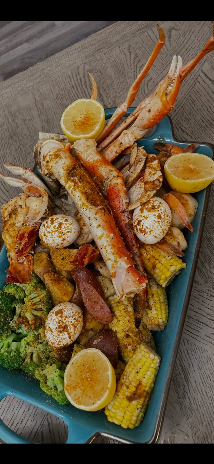 Seafood boil laid out for service